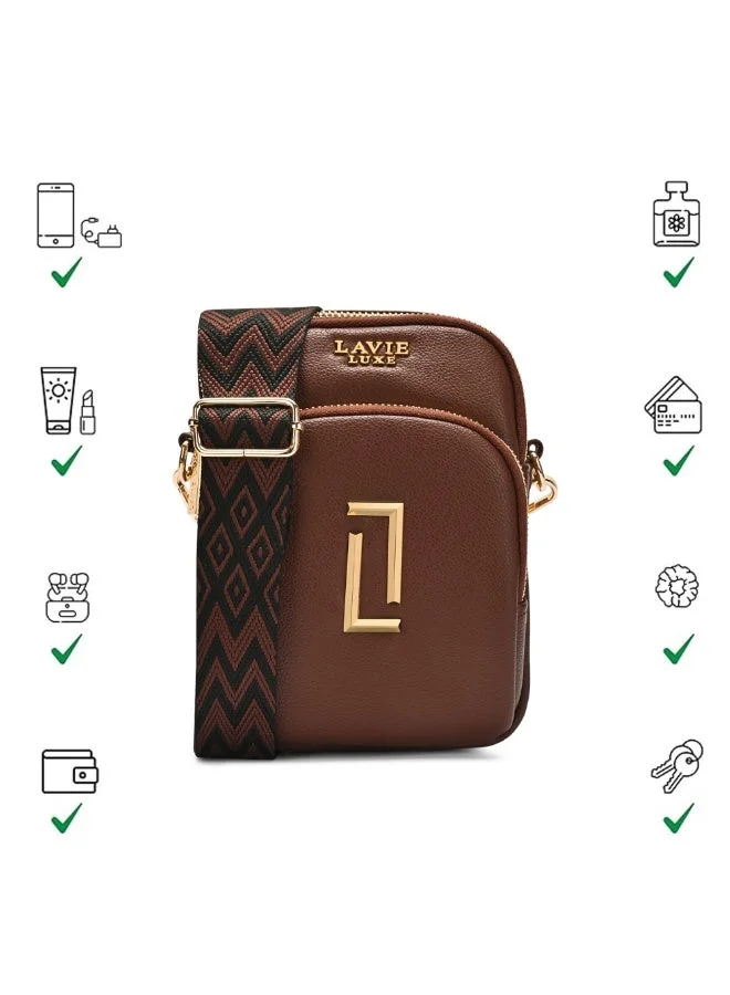 Lavie  Luxe Women's Mobile25 Vertical 3-Compartment Sling  (Lt. Brown) for Women | Best Price UAE